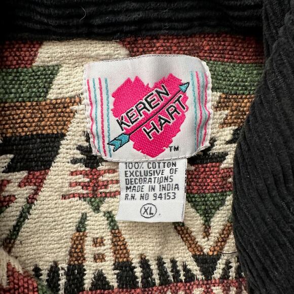 Keren Hart 90s Southwest Aztec Blanket Tapestry Corduroy Collar Jacket women XL - Picture 3 of 6